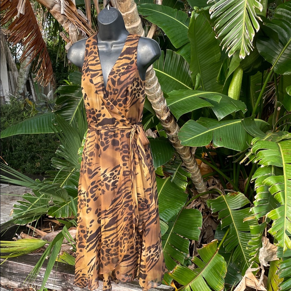 pure Silk tiger, print handkerchief, hem dress
